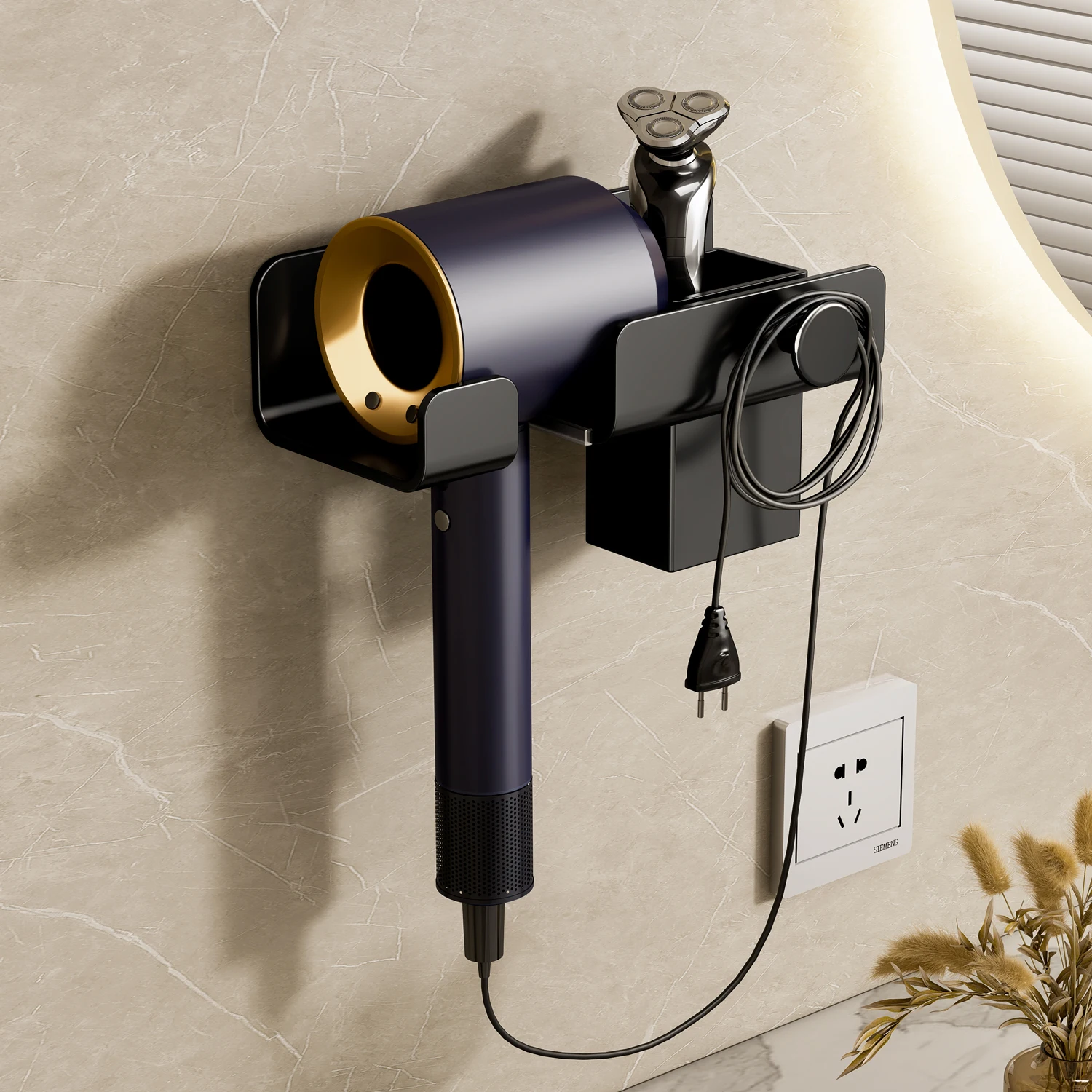 

Hair Dryer Holder Bathroom Shelf Makeup Storage Organizer Aluminum Alloy Wall Shelf Bathroom Accessories