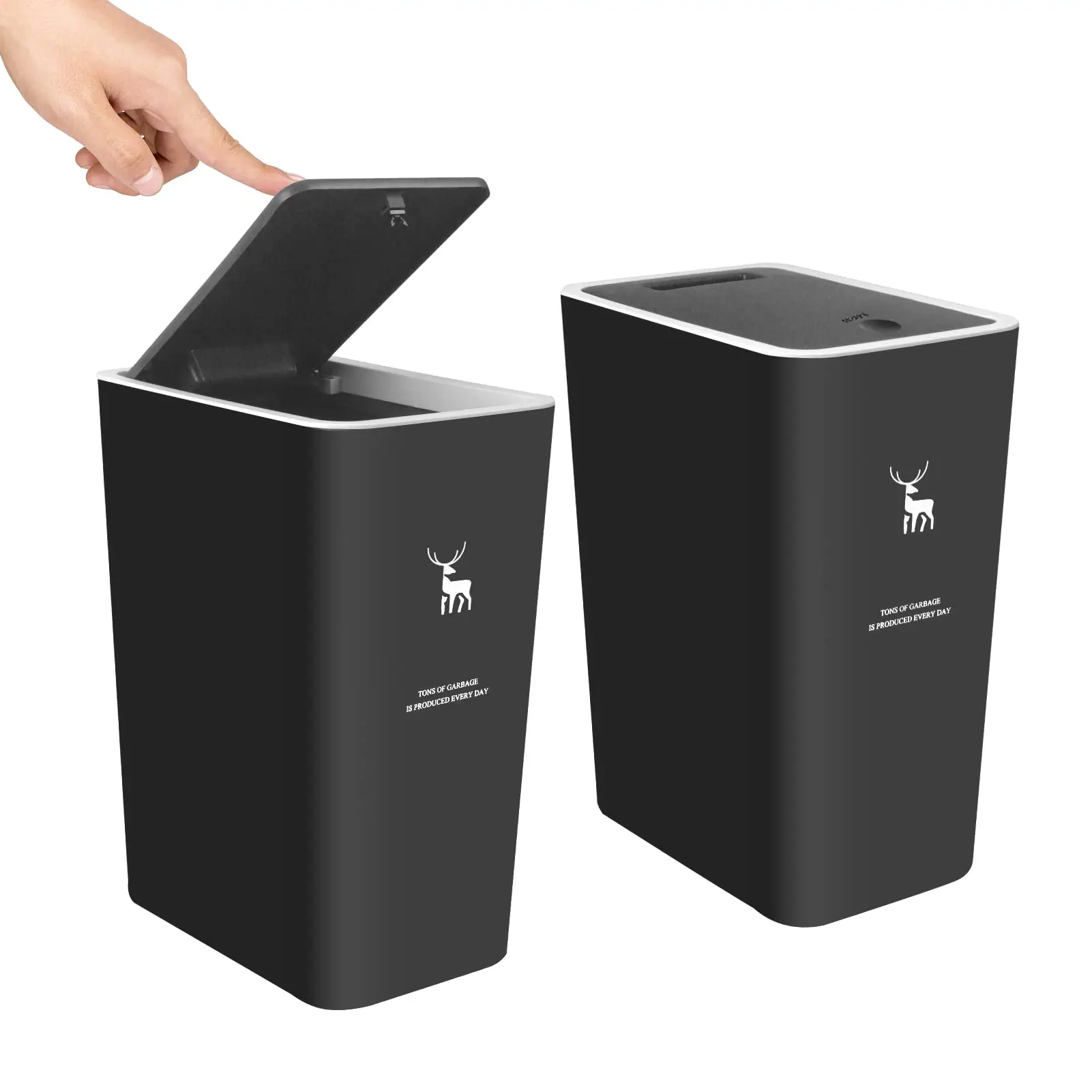 thumbnail image 1 of Cubo de basura para baño con tapa, cubo de basura de 15 litros con tapa a presión, cubo de basura de plástico, cesto de basura para cocina, dormitorio y oficina, 1 of 4
