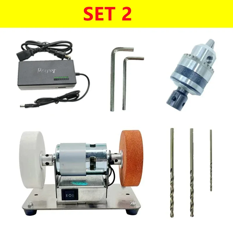100W Double Grinder Machine Artifact Table Grinder Motor Micro Coarse and Fine Polishing Electric Grinding Wheel Grindig Stone