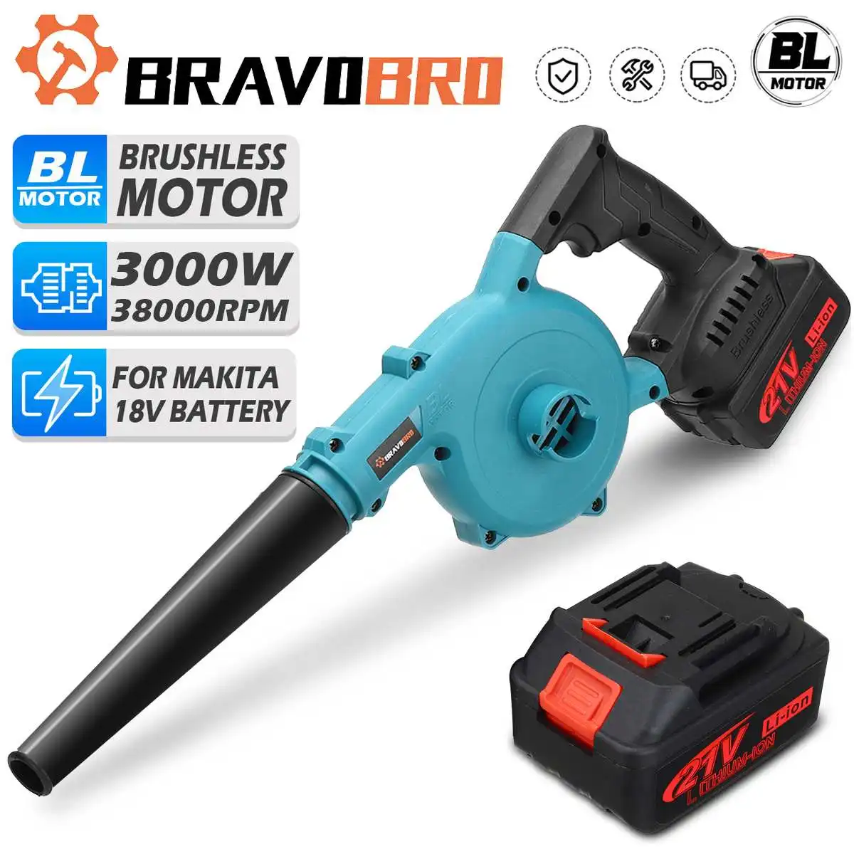 

3000W 21V 2 In 1 Brushless Cordless Blower Vacuum Clean Air Blower Dust Blowing Dust Computer Collector For Makita 18V Battery