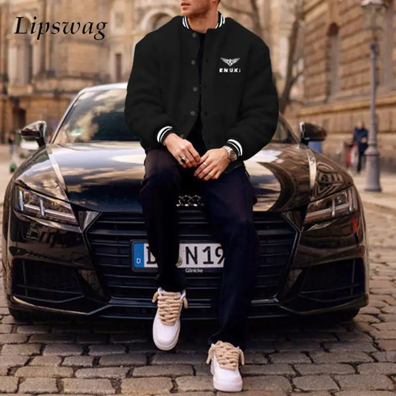 

Уличная модная мужская куртка из овечьей шерсти, зимнее уличное теплое шерстяное пальто, Мужская Весенняя Повседневная дизайнерская шерстяная одежда с нашивкой и вышивкой