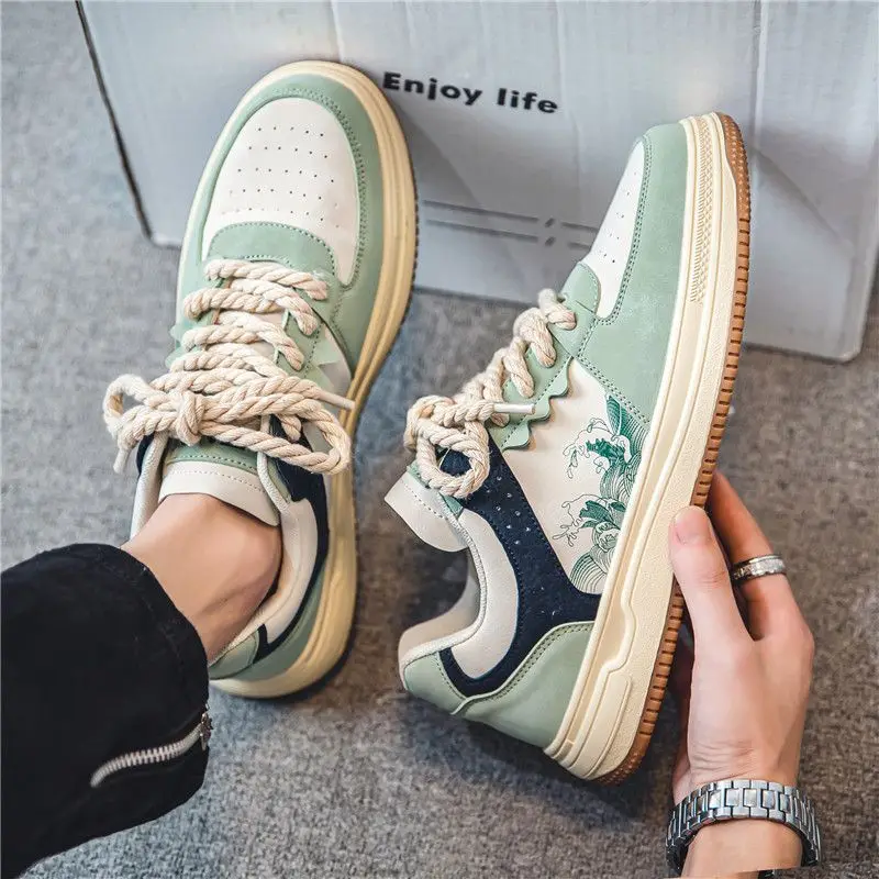2024 New Men's Run Sneaker Walking Leather Shoes Youth Casual Cricket Shoes Fashion Trend Board Shoes Comfort Skateboard Shoes