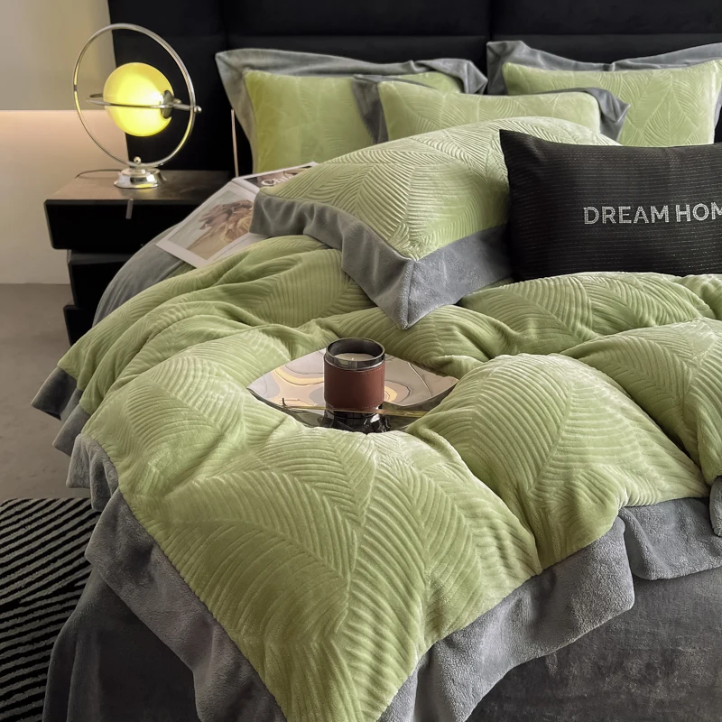 Bett bezug Set High End neue breite Kante Carveid Samt Bettwäsche Set warm und weich für Herbst Winter Tröster Set Bettwäsche – Detail 7