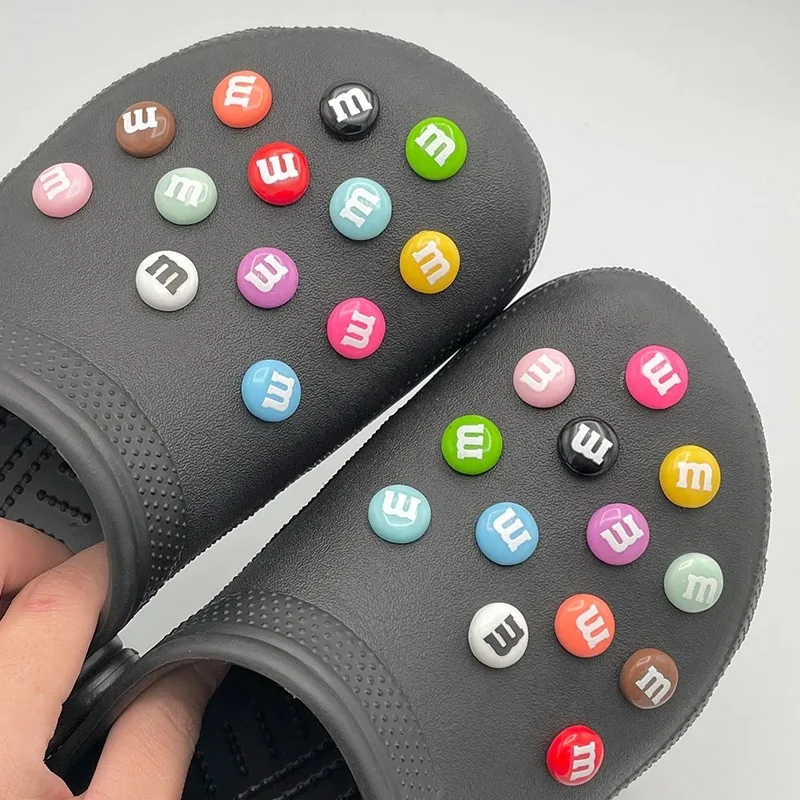 13/26Pcs Funny Letter M Bean Chocolate Candy Pins For Kid's Sandal Small Shoe Charms Decoration Fit Slippers Accessory DIY Parts