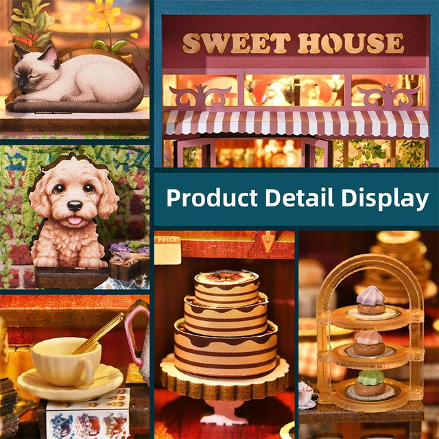 Wooden DIY Book Nook Kit Miniature Doll House With Lights Bookshelf Insert 3D Puzzle Model Building Doll House Decor For Gifts 3
