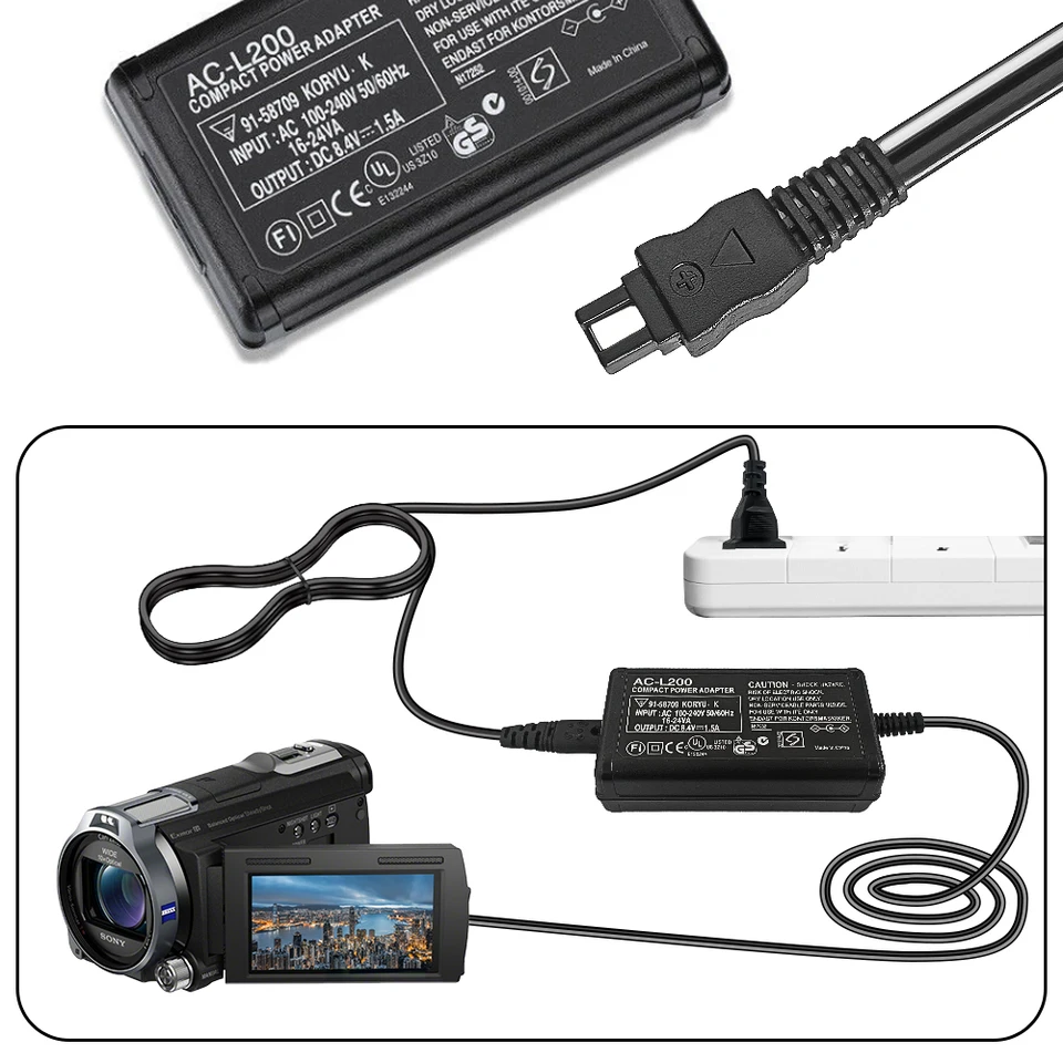 Caricabatterie Adattatore Di Alimentazione AC/DC 100-240V Per Videocamera Sony - 8.4V 1.5A Con Spina UE - Sostitutivo Per AC-L200 L25B E Modelli HDR, DCR, CCD