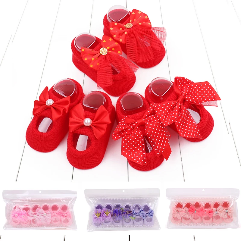 Baby Socks Floor Prewalking Beautiful Socks for Baby Girls 3 Pairs in One Bag Princess Floor Sock Spring and Autumn