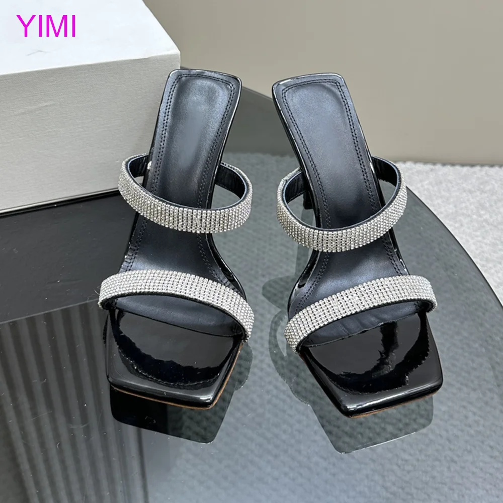 

Luxury diamond chain Women's shoes Square toe simple Fashion Party Banquet high heels elegant Women's Sandals high-quality 41 42