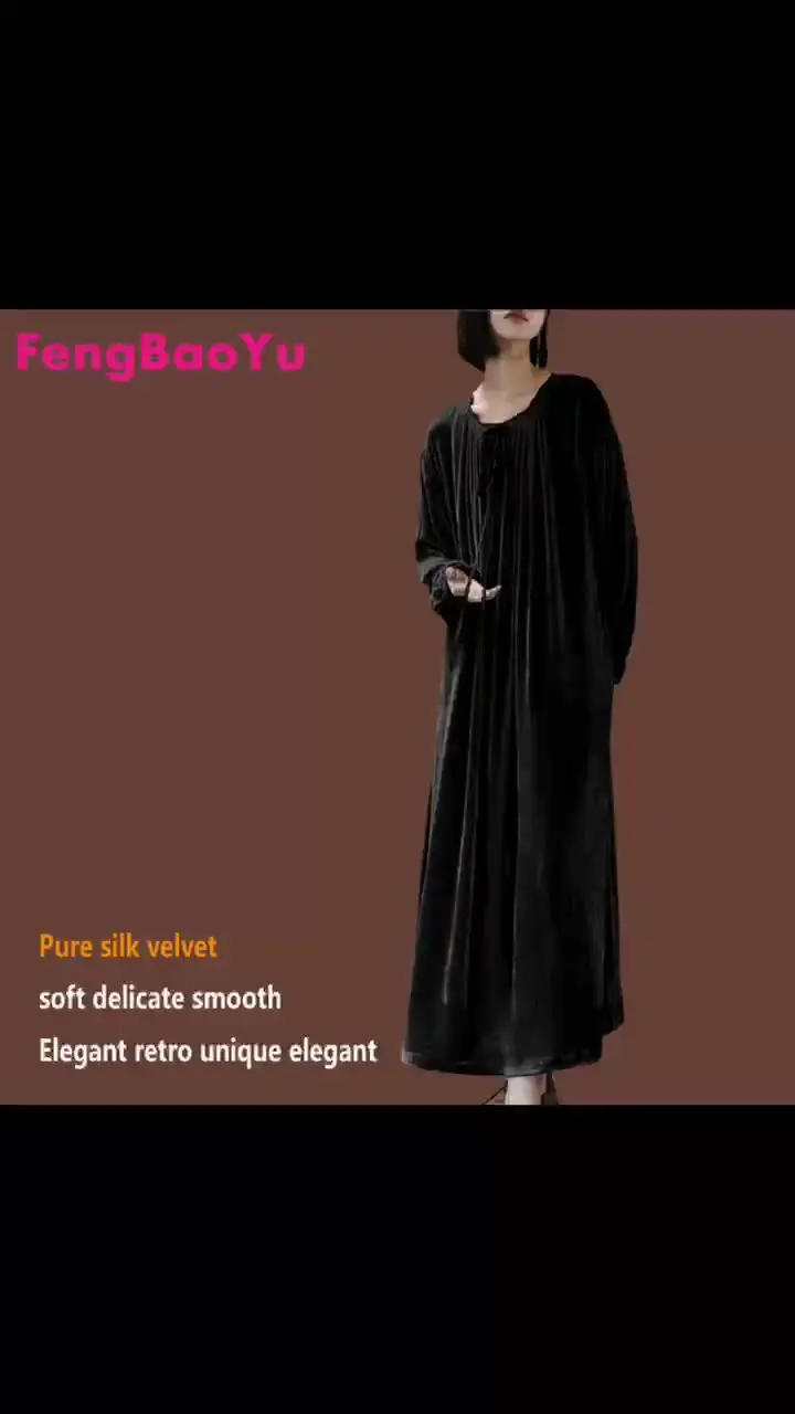 Шелковое бархатное женское весенне-осеннее платье с длинными рукавами и круглым