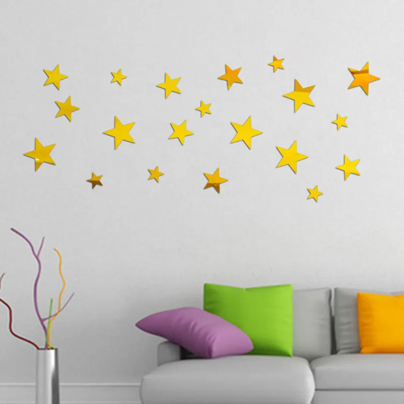 20pcs Acrylic Star Mirror Wall Sticker Cartoon Starry Wall Stickers For Kids Rooms Wall Decals Home Decor Cute Stars Art Mural 4