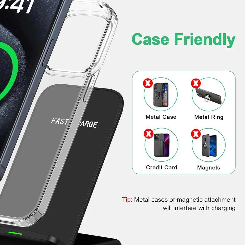 Support de charge sans fil rapide compatible avec Samsung S24/S23/S22/S21 Ultra, iPhone 17-12 Pro Max et smartphones Xiaomi