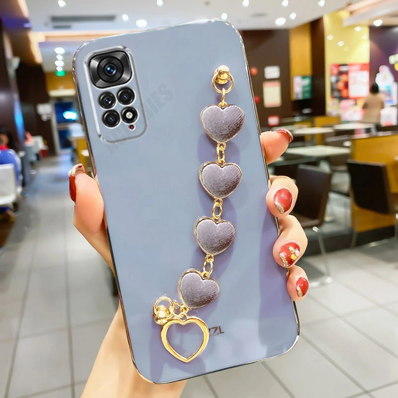 Love Heart Bracelet Luxury Plating Chain Silicone Phone Case