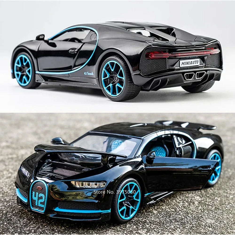 1:32 Bugatti Chiron Alloy Toy Cars Diecast Models Sound Light Toys Vehicles 3 Doors Opened Miniature Car for Kids Festival Gifts 6