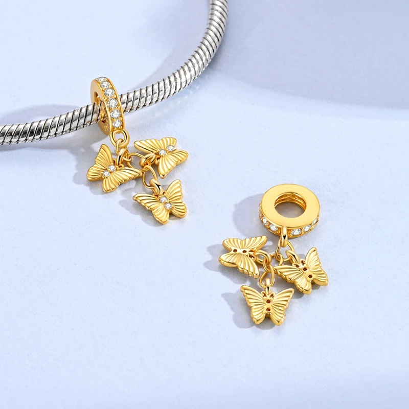 925er Sterlingsilber Gold-Serie Charms Flugzeug Pferd Welpe Elefant Perlen Anhänger passend für Originalarmband DIY Schmuck Geschenk für Frauen – Detail 28