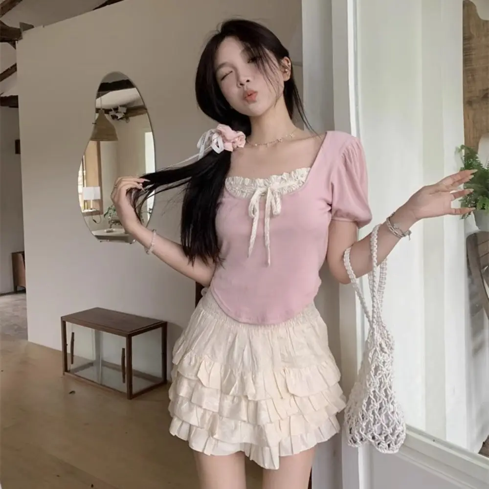 

Женский топ Y2K, модная футболка с квадратным вырезом, простой темпераментный однотонный топ, летняя блузка