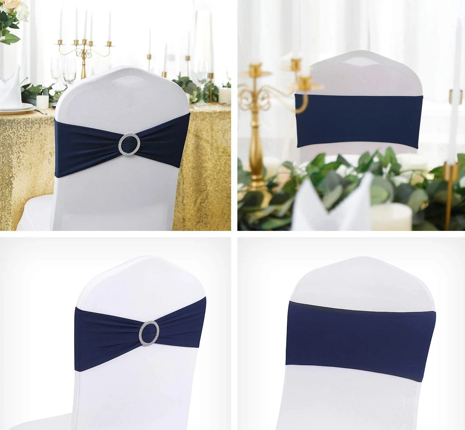 Description Picture 6 of itemSpandex Chair Sash With Round Buckles For All Wedding Band Stretch Bow Tie Birthday Party Hotel Show Decoration