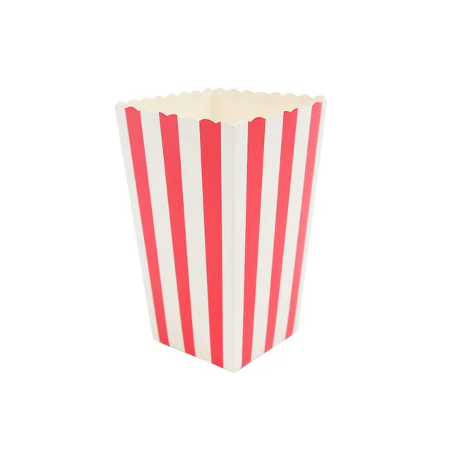 WALMD 6pcs Popcorn Box Colorful Chevron Stripes Dot Gold Gift Box Party Favour Wedding Pop Corn Kid Party Decoration Bags Loot Red stripes