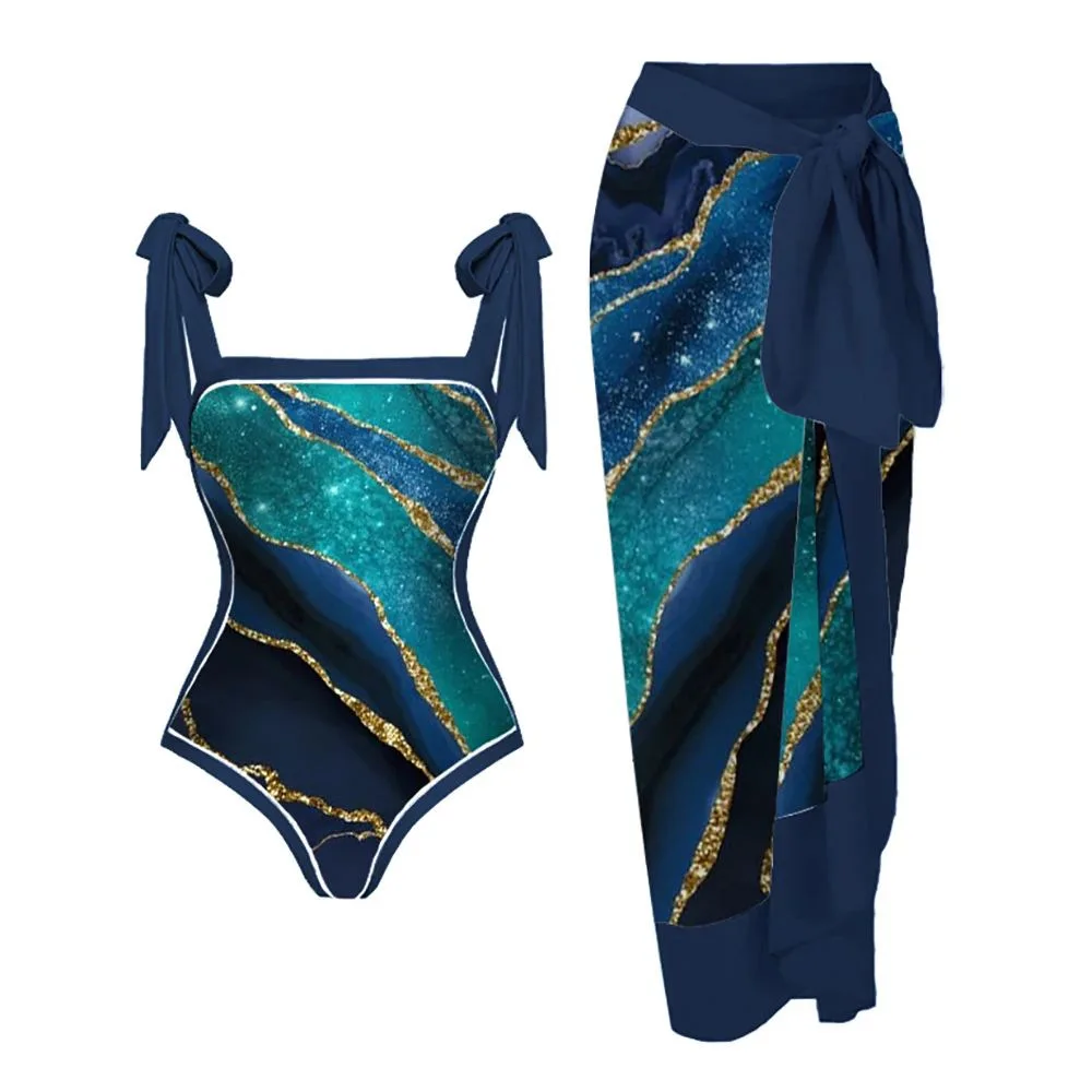 Swimwear Women One Piece Swimsuit With Beach Skirt Printed Bathers Swimming Bathing Swim Suit Beachwear Summer Bodysuit one piece swimsuit women swimsuit