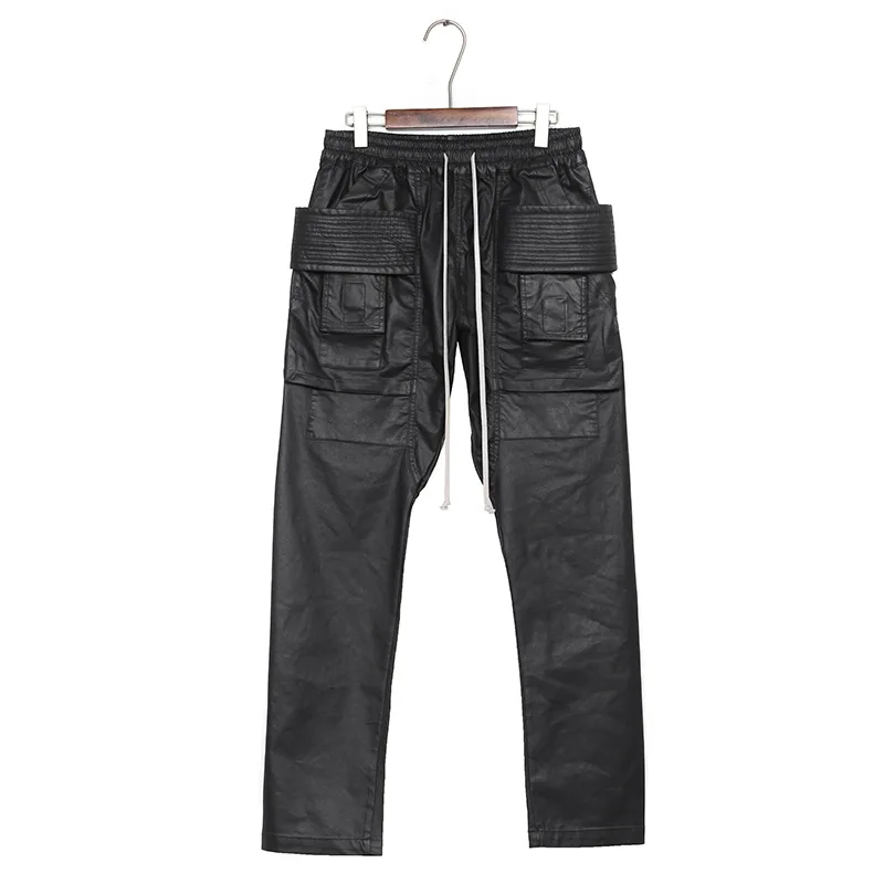 

High Street Rick Pants for Men Y2k Men Streamer Double Ring Waxed Denim Trousers for Man rick owens Streetwear Women Clothing