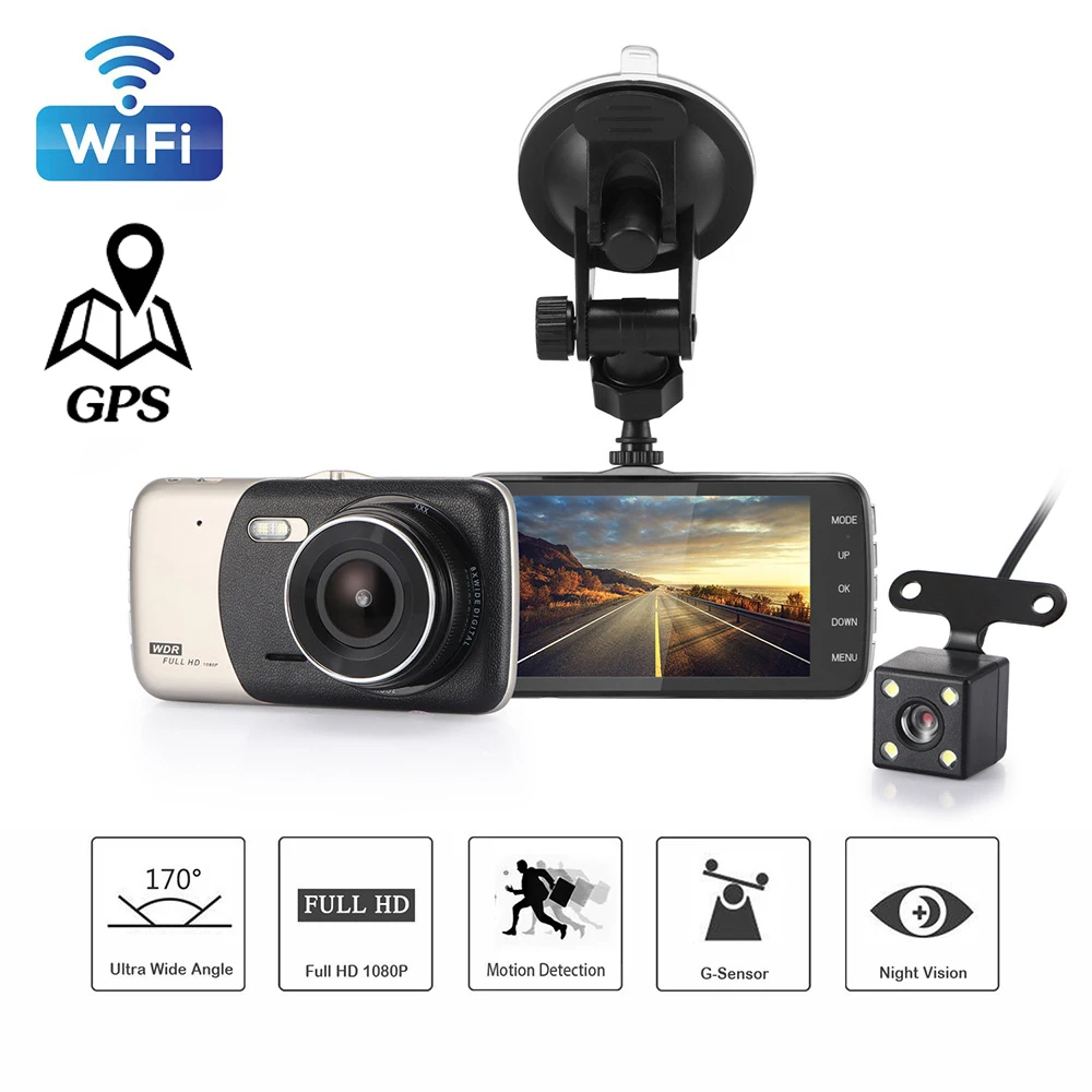 

Автомобильный видеорегистратор, Wi-Fi, 4,0 дюйма, Full HD, 1080P