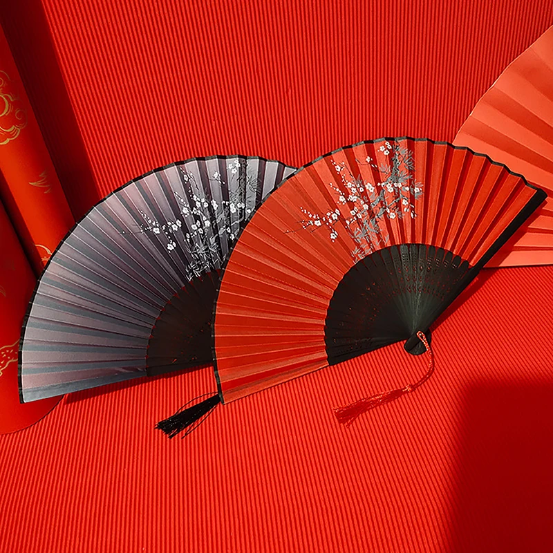 Vintage Chinese Style Folding Fan bamboo hand fan Wooden Shank Classical Dance Fan Tassel Elegent Female Home Decor folding fan hand fan wooden hand fan