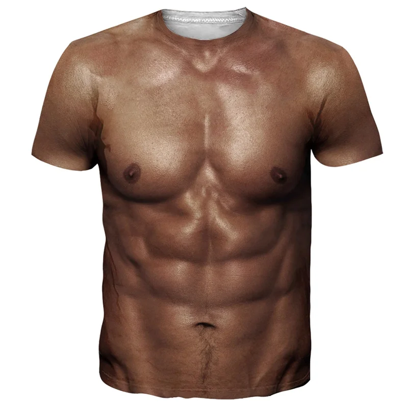 Funny Bikini Graphic T Shirts For Men 3d Printed Fake Abs Muscle Short Sleeve T-shirt Women Cosplay Costume Novelty Tees Shirt