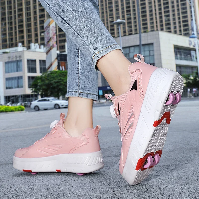 Kids Roller Skate Shoes Deformation Fashion 4 Wheels Boys Girls Casual Adults Parkour Running Skating Shoes Gift kids shoes roller skates inline skate wheels