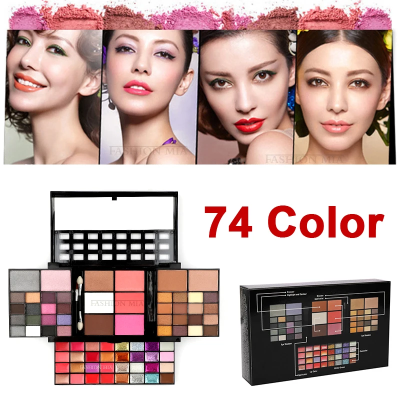 Makeup Gift Set Women Full Kit All in One Make up Eyebrow Powder Lipstick Lip Gloss Brush 74 Color Glitter Eyeshadow Palette