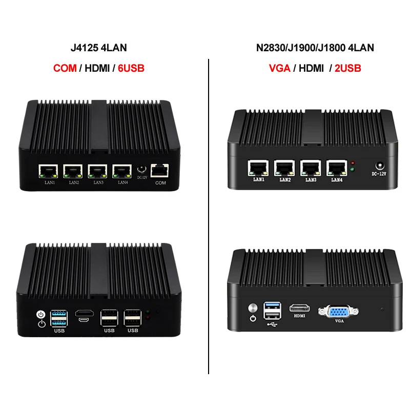 방화벽 라우터 pFsense 팬리스 미니 PC 셀러론 J1900 J4125 4 코어 4 LAN 기가비트 Windows 10 Linux Openwrt 산업용 서버