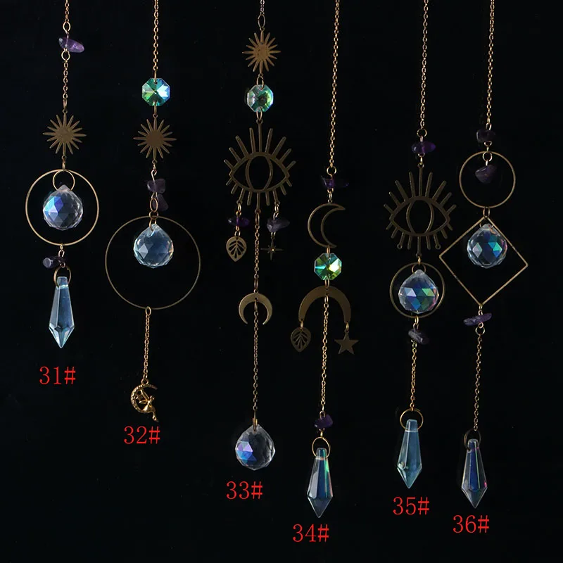 Suncatcher Crystal Wind Chimes Light Catcher Rainbow Prism Chakra Crystal Hanging Window Pendant Home Gaeden Decoration