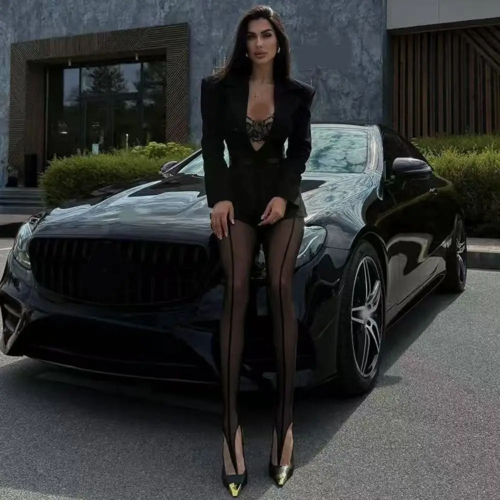 Fashion Personality High Pantyhose Asymmetry Leggings Hottie Sexy Tights Perspective Hollow Out Female Stockings Girl