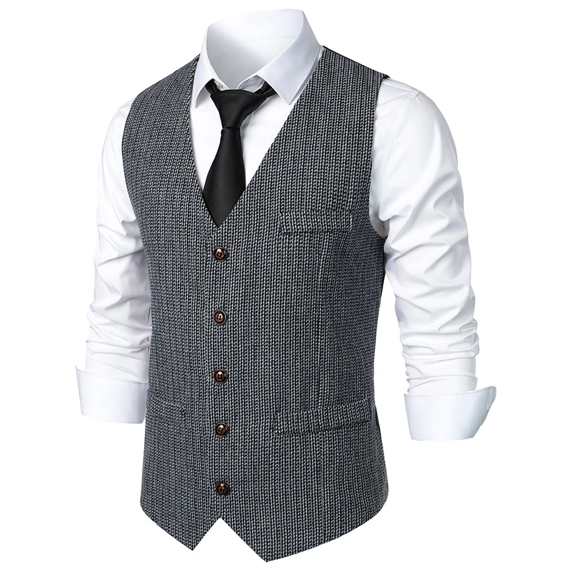 Men Suit Vest England Style Waistcoat Business Wedding Casual Turndown Collar Men\'s Dress Blazer Vests Formal Party V41
