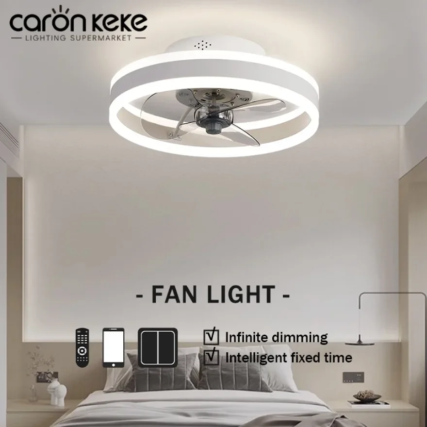 LED Ceiling Fan Light Simple Circular Intelligent Remote Control Dimming Light Living Room Bedroom Indoor Decoration Ceiling Fan