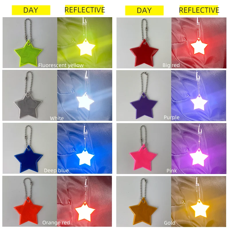 Colorful Star Reflective Keychain Bag Pendant Accessories Reflector Keyrings For Visible Safety Night Traffic Safety Reflector reflective pendant
