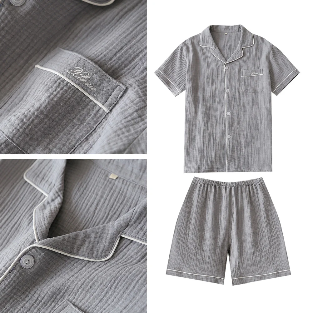 

Man Summer Set Short Sleeve Sleeve Satin Set Sleepwear Ladies Button Down Loungewear for Men ( Grey Size )
