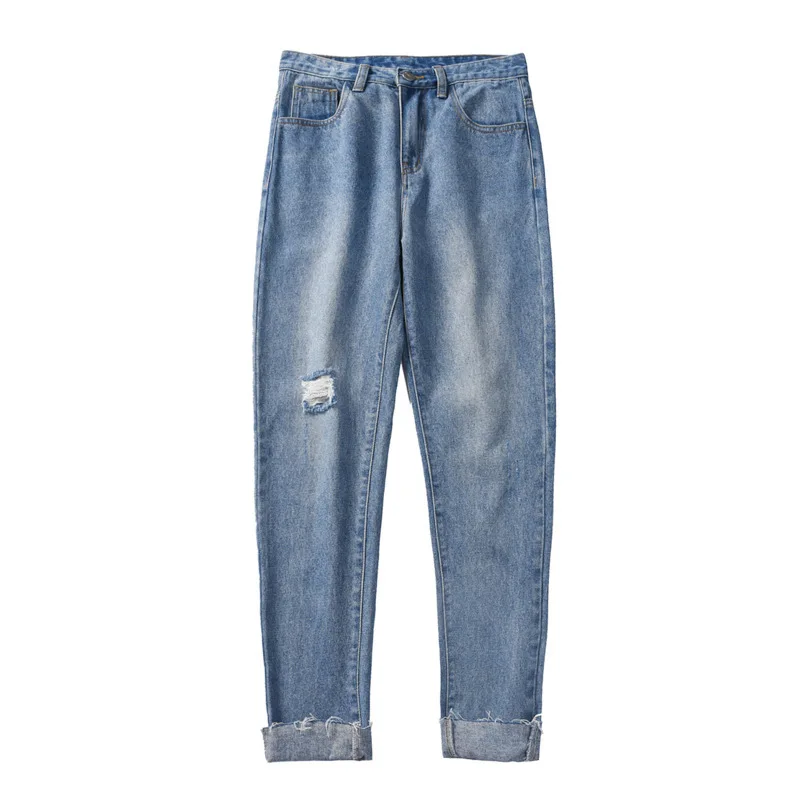 

Hong Kong Style 2022 Summer Washing Denim Boys New Ripped Jeans Korean Distressed Thin Beggar Pants Men's Trendy Straight Pants