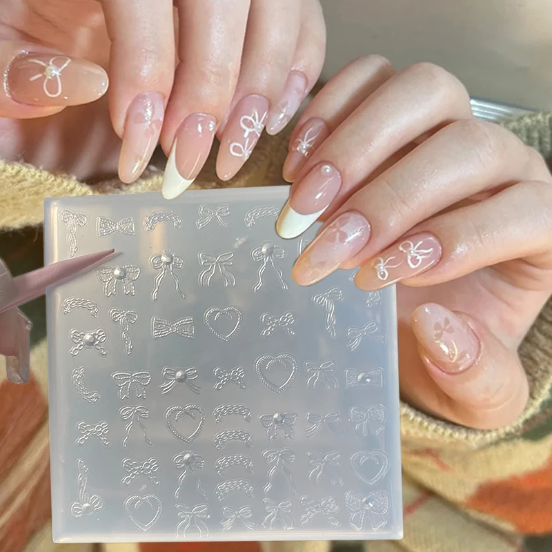 1Pc Lace Bowknot Nail Silicone Relief Mold 3D Nails Embossed Stencils Mold 9.5cm French Bow Pattern Template Epoxy Resin Mold&*& 6