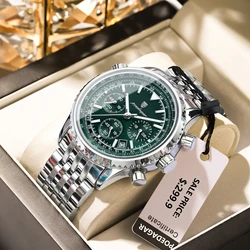 Luxury Waterproof Luminous Chronograph Men's Sport Watch with Stainless Steel Finish (960 Silver Green)