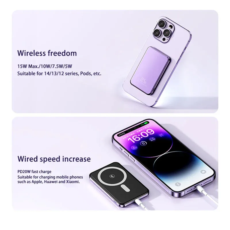 Ultra-Thin Metal Macsafe Powerbank 22.5W Fast Charging External Battery For iphone Portable Charger Magnetic Power Bank