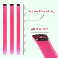Extensions capillaires synthétiques noires longues et lisses, 10 pièces, postiches à reflets colorés de 22 pouces pour femmes, enfants et filles 3