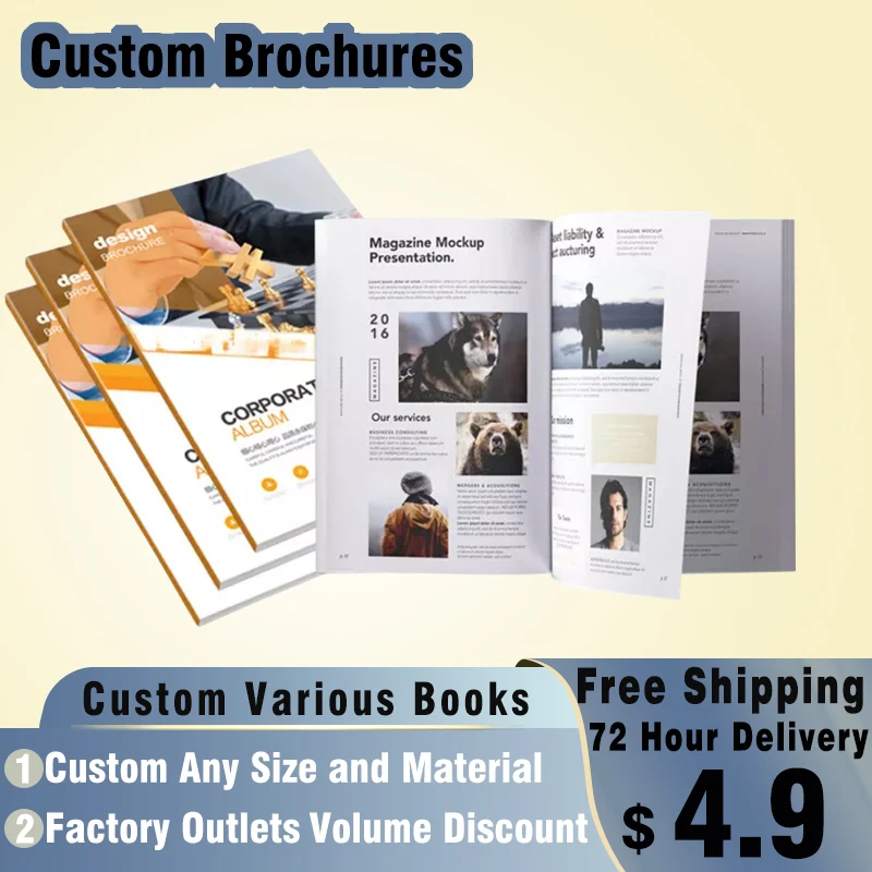 

Custom Brochure Trifold Flyer Leaflet Magzine Print A3 A4 A5 Softcover Catalogue Photo Album For Advertising Promotion Wedding