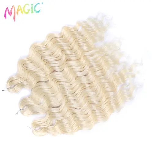 Anna Synthetic Hair 24 Inch Water Wave Braiding Hair Extensions Ombre Blonde Deep Wave Afro Curl Twist Crochet Hair for Women - Image 71