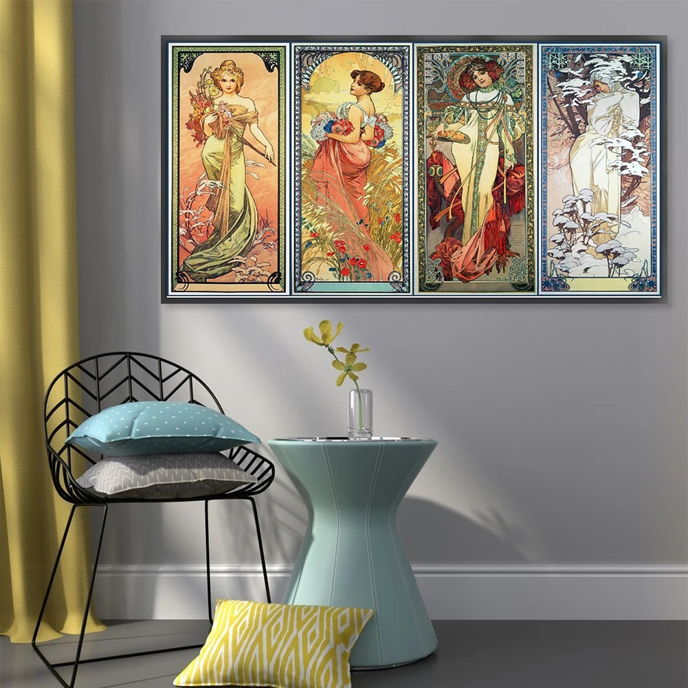 Four Season Goddess Printed Cross Stitch Kit 90x50cm DIY 11CT Thread Art Work