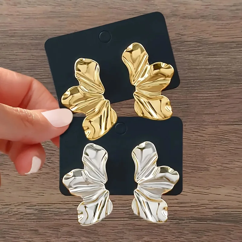 2269752-e14708.jpg S71ade08011ac4902b74c4cfcc1320e600 Stainless Steel Chic Half Flower Stud Earrings Minimalist Irregular Petal for Women New Gold Color Earrings Party Jewelry Mallzona