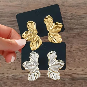 Stainless Steel Chic Half Flower Stud Earrings Minimalist Irregular Petal for Women New Gold Color Earrings Party Jewelry