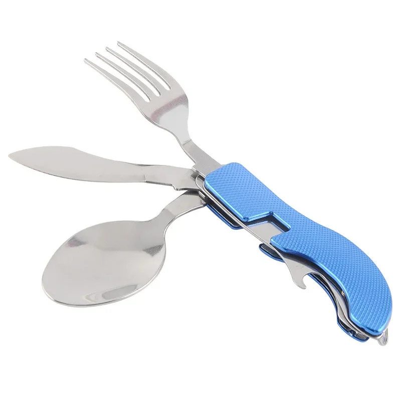 Stainless Steel Camping Folding Disassembly Knife Fork Spoon Combination Tableware Multifunctional Outdoor Spoon Knife Fork