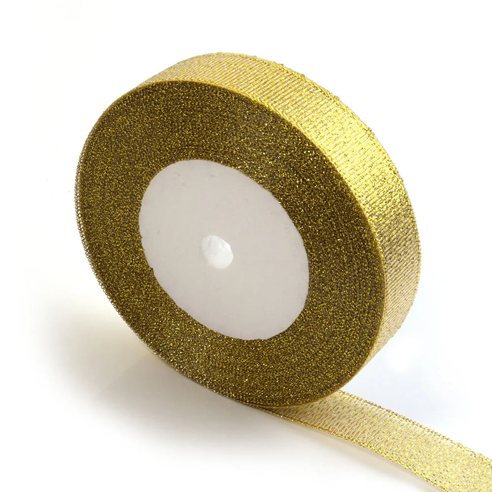 Silver Gold Glitter Silk Satin Ribbon for Party and Home Decorations - 25 Yards