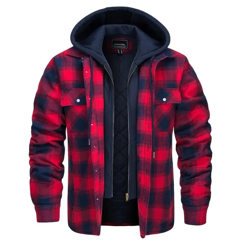 Winter Mens Heavyweight Jacket Flannel Plaid Casual Detachable Hood Quilted Lined Shirts Coats Hiking Jackets hiking jackets waterproof hiking jackets waterproof jacket leather jacket waterproof coats mens winter sweatercoat