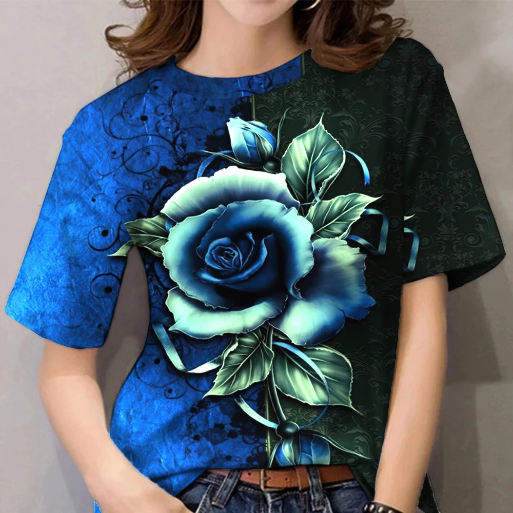 

Short Sleeve Women‘S T-Shirts Fashions Pullover Women's T Shirts Shirt Gradual Change Flower Clothing Casual Flower Streetwear