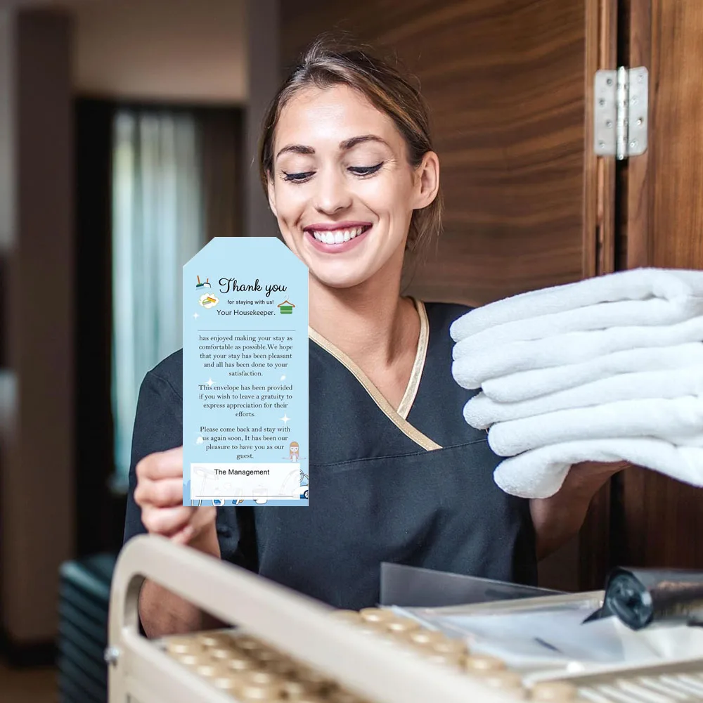 50Pack Housekeeping Tip Envelopes Self Adhesive Tip Envelopes 6.6x3.15 Inch-Thank You for Cash Coins Gratuity Hotel